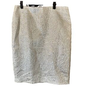 Lord & Taylor Women’s Silver Metallic Jacquard Midi Skirt Party Holiday Size 12
